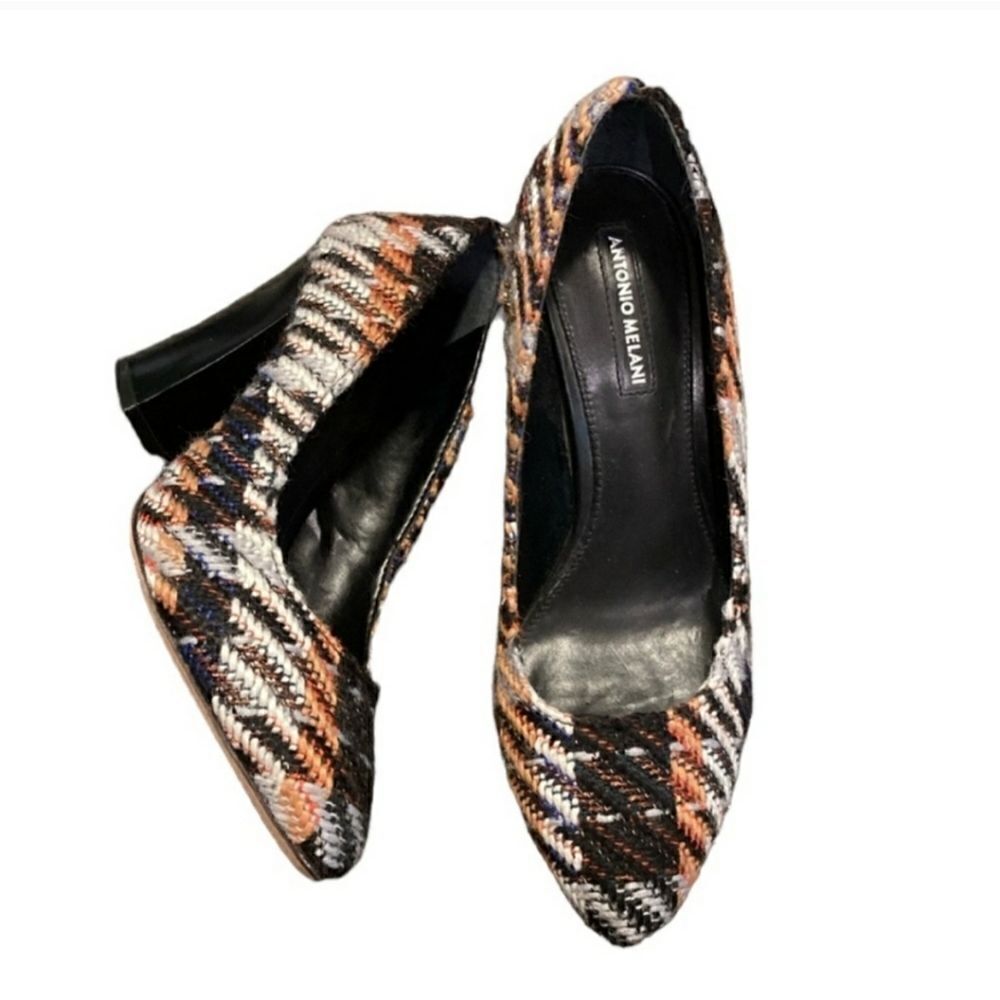 Antonio Melani Women's Tweed Tapestry Multi Color 3.25" Heels Shoes Pumps Sz 6
